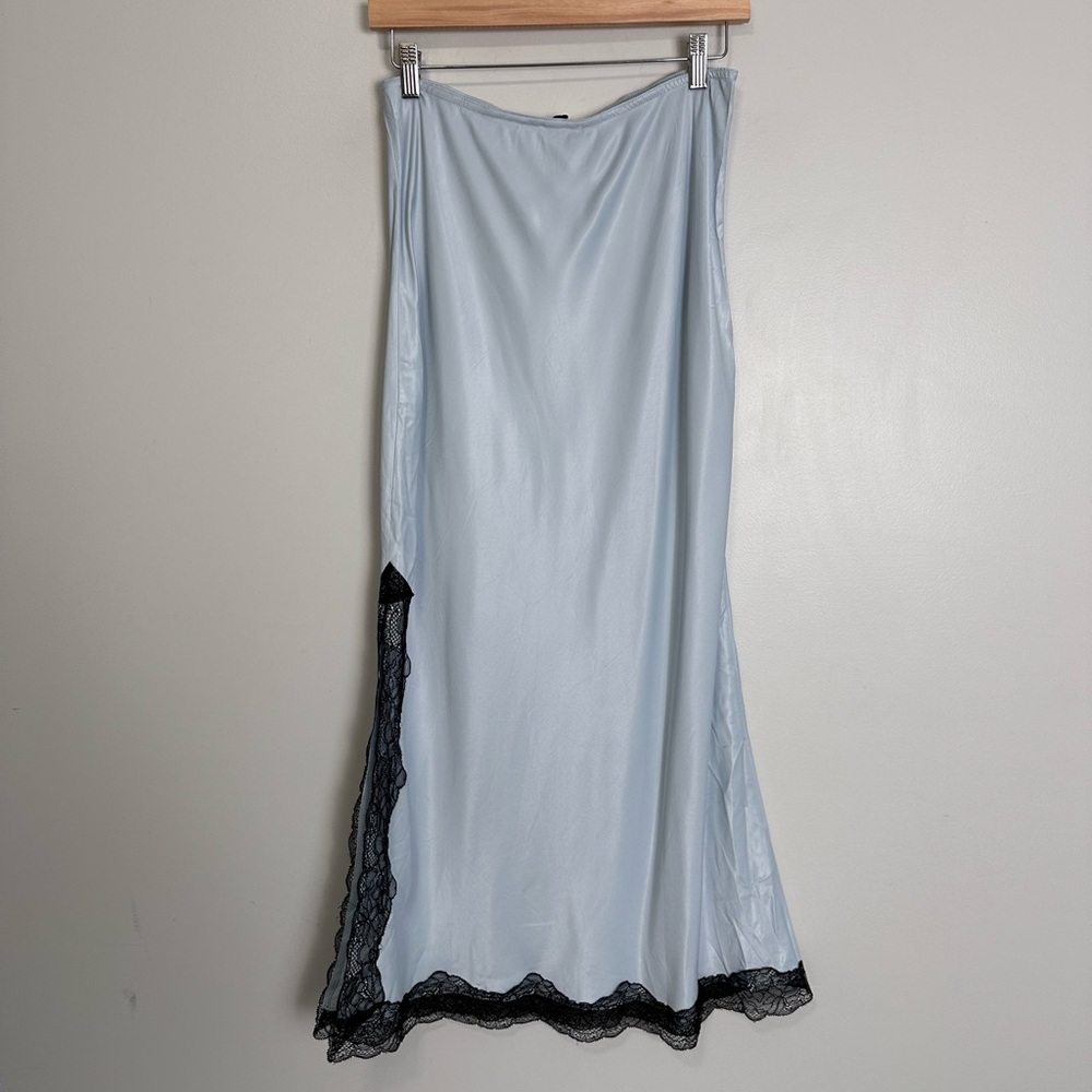 TOPSHOP Lace Trim Satin Maxi Skirt Light Blue Size 8 - Picture 10 of 10